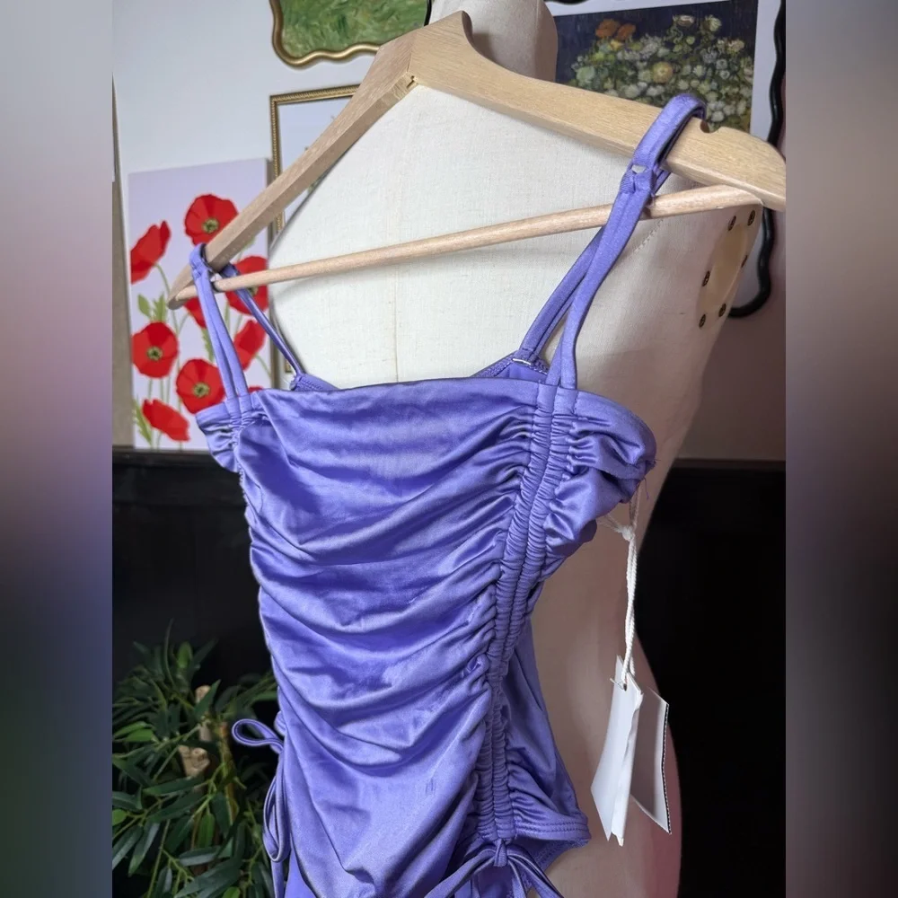 NWT Good American Metallic Purple One Piece Swimsuit Ruched Sz 2